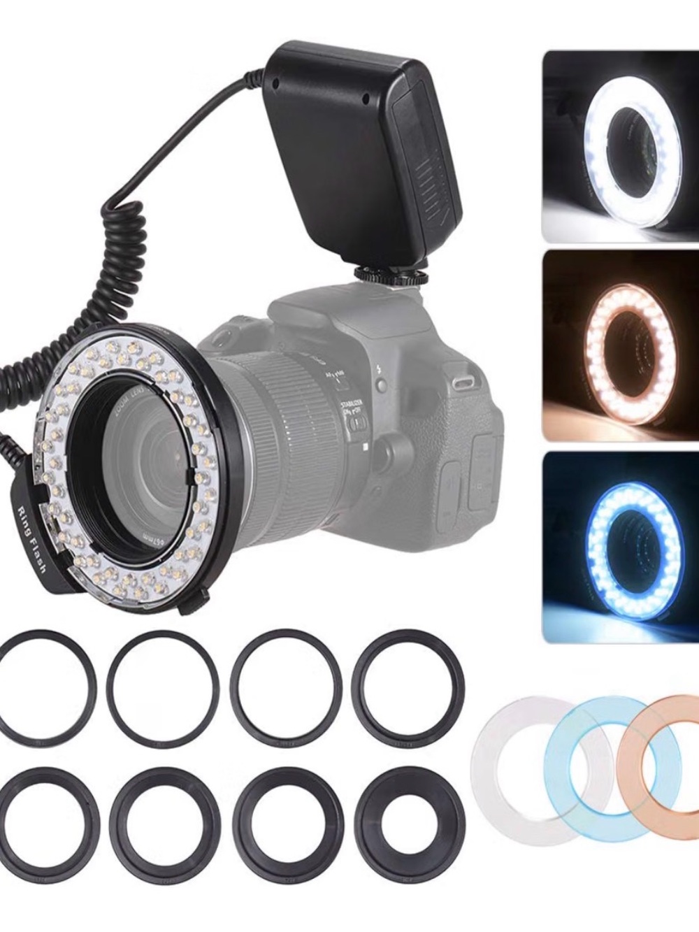 LED Macro Ring Flash for DSLR Cameras - Black